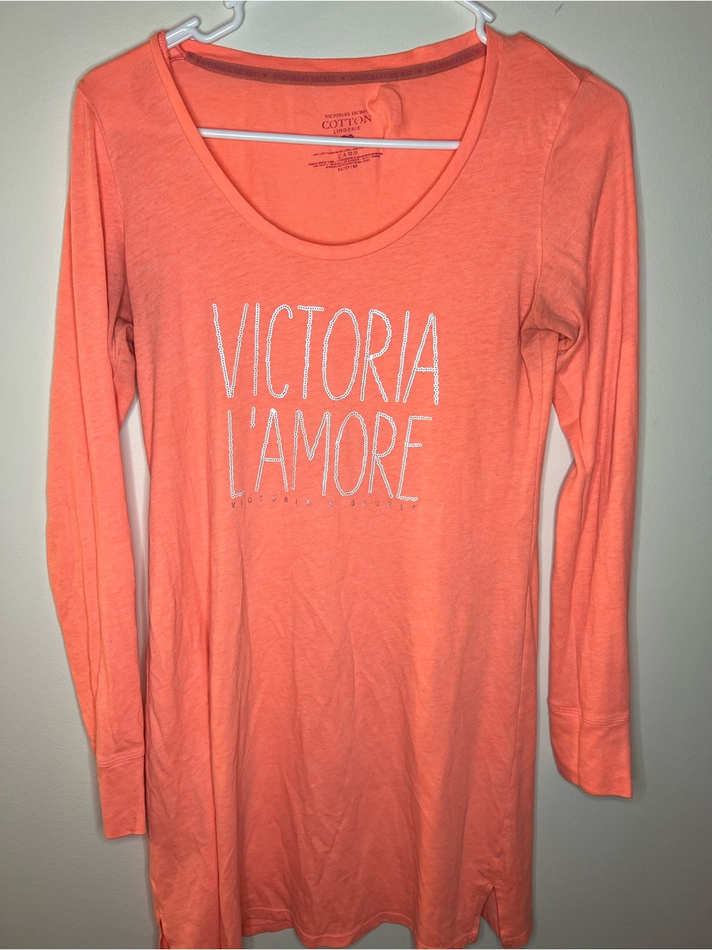 Victoria's Secret Coral Long Sleeve Scoop Neck Top - L'Amore Graphic